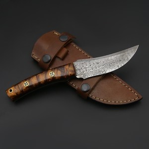 Cuchillo de Hoja Fija de Acero de Damasco, Espiga Completa, para Caza y Desollado, OEM, Industrial, para Camping y Exteriores, con Funda - Product Image 3