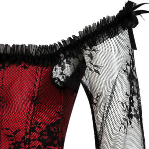 Women's Red Corset With Black Lace Off Shoulder Design Firm Control Shapewear Breathable Satin Fabric Adult Size - Product Image 6