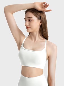 Ladies Strappy Criss <b>Cross</b> Rear Athletic Bra Thin Spaghetti Shoulder Strap Quick Dry Pilates Fitness Tank <b>Top</b> Built In Bra - Product Image 2