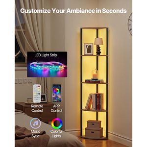 64\" Tall 5 Tier <b>LED</b> <b>Light</b> <b>Corner</b> Bookshelf with Storage Shelves Multi-Use Display Shelf for Collectibles - Product Image 2