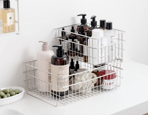 304 Stainless Steel Modern Kitchen Organizer <b>Basket</b> Single Tier <b>Stackable</b> Mesh Rack Under Sink Vanity Storage Shelf Rustproof - Product Image 2