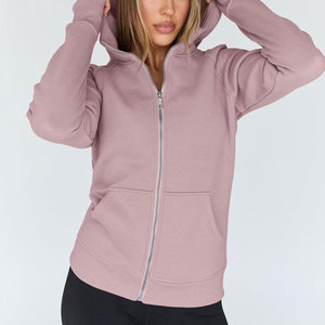 Sweat-shirt à capuche zippé pour femme, couleur unie, manches longues, en coton tricoté respirant, coupe classique, sans doublure, pour l'automne - Product Image 5