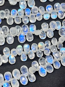 Natural <b>Rainbow</b> Moonstone Faceted Pear <b>drops</b> Briolette Beads For Making Jewelry - Product Image 2