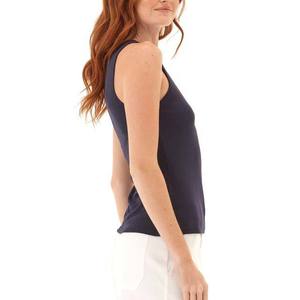 Women Scoop Neck Sleeveless Tank <b>Top</b> Solid Navy Knitted Breathable Casual Style - Product Image 1