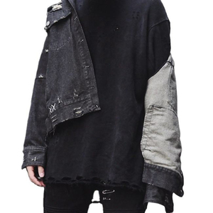 Veste en jean personnalisée style urbain pour homme, en sergé de coton, doublure matelassée, fermeture boutonnée sur le devant, toile délavée, idéale pour l'hiver léger - Product Image 5