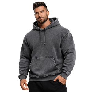 Sweat-shirt d'hiver pour homme de haute qualité, surdimensionné, lourd (430 g/m²), en coton 100 %, gris, en molleton, à séchage rapide, anti-plis, effet délavé à l'acide - Product Image 1