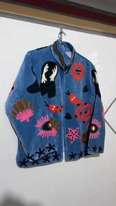 Veste en velours Suzani faite à la main, manteau brodé style bohème avec motif serpent - Product Image 3