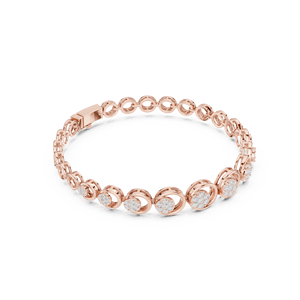 Bracelet en or rose massif 9K 10K 14K 18K avec diamants CVD de laboratoire DEF, motif cercle et diamants en grappe, style mode, pour femme - Product Image 3