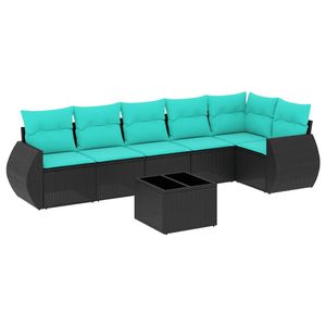 Juego de sofás de jardín de ratán sintético negro de 7 piezas con cojines - Product Image 2