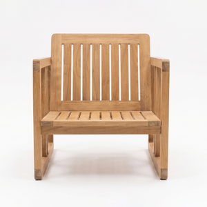 Fauteuil de salon moderne Felicia en teck avec structure minimaliste et dossier à lattes verticales pour utilisation en parc - Product Image 3