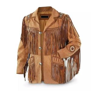Chaqueta de Invierno para Hombre, de Cuero Gamuza Genuino Marrón Premium, Transpirable, con Flecos, Estilo Vaquero Retro, con Cuello Camisero - Product Image 4