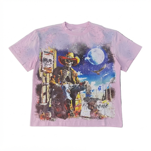 Camiseta personalizada de color rosa, lavada, de corte regular, cuello redondo, 100% algodón, suave, transpirable, de manga corta, estampada, para uso unisex. - Product Image 1