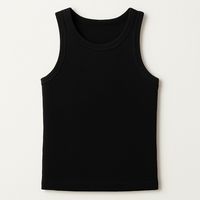 Camiseta sin mangas negra de punto acanalado para hombre, cuello redondo, informal, de color liso, para verano