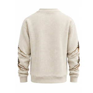 Sudadera de punto gofrado para hombre, manga larga, cuello redondo, informal, térmica, texturizada, personalizada, OEM, ropa deportiva al por mayor - Product Image 2