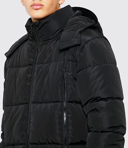 Men's <b>Long</b> Hooded Puffer Jacket Windproof Casual Winter <b>Coat</b> Black Polyester Shell Zipper Closure Thick Solid Front Logo - Product Image 6