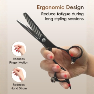 Ciseaux texturisants noir mat, design ergonomique, acier à haute teneur en carbone, outil de coupe pour salon de coiffure - Product Image 4