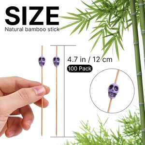 Handmade 100ct Multicolor Skulls Bamboo Cocktail Picks 4.7\" <b>Toothpicks</b> - Product Image 3