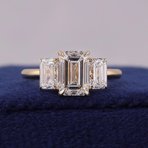Women's Emerald Cut Diamond Three Stone Ring white Gold Prong Setting Classic Style Engagement Ring - Product Image 1