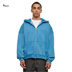 Relevo Industries <b>Men's</b> Oversized Blue Hooded Zip-Up Sweatshirt 100% Cotton French Terry Casual Autumn Wear For <b>Men</b> - Product Image 1