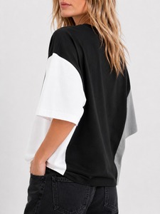 Camiseta Oversize para Mujer, Corte Holgado Informal, Manga Corta, Básica, Transpirable, Diseño Liso, para Uso Diario en Verano - Product Image 5
