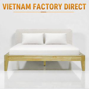 Base de Cama de Madera Maciza Ecológica con Cabecera Tapizada, Plataforma de Madera sin Herramientas, Camas Japonesas Tamaño Queen, Diseño Minimalista - Product Image 1