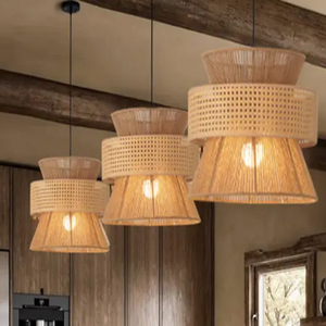 Japanese Rattan Weaving Kitchen Counter Pendant <b>Light</b> Hemp <b>Rope</b> Pendant Lamps - Product Image 6