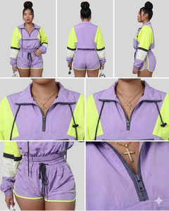 Ropa Deportiva de Alta Calidad en Contraste Verde Neón y Morado Lila, Logotipo Personalizado Profesional, Traje de Yoga y Jogging que Absorbe la Humedad - Product Image 4