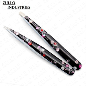 Floral Print Stainless Steel Slant Tip Eyebrow Tweezers Beauty Makeup <b>Tool</b> Set Paper Coated Precision Grooming <b>Tool</b> - Product Image 6