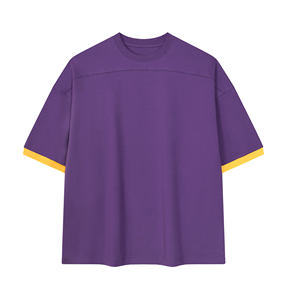 เสื้อยืดแขนสั้นผู้ชาย สีเหลือง แต่งขอบตัดกัน คอกลม สไตล์ลำลอง ทอจากผ้าฝ้าย 100% ระบายอากาศได้ดี สีพื้น - Product Image 1