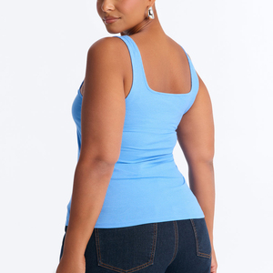 Wholesale Fashion Sexy Elastic Woven Solid Ruched Embroidery Breathable Soft Spandex/<b>Polyester</b> Sleeveless Women Tank Top - Product Image 2