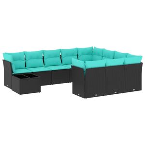 Set Divano da Esterno 11 Pezzi in Polyrattan Nero con Cuscini - Elegante Arredamento da Giardino - Product Image 2