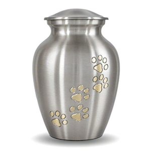 Aluminum Durable Elegant Pet Cremation <b>Urn</b> with Gold Paw Print Design Dog <b>Cat</b> Ashes Memorial Keepsake Secure Threaded Lid - Product Image 1