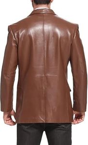 Men's Brown Leather Blazer Slim Fit Collar Single Button <b>Smart</b> Casual <b>Jacket</b> Regular Sleeve - Product Image 2