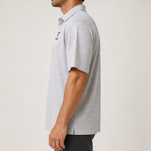 Polo rayé gris et blanc pour homme Trackstar, manches courtes, col boutonné, chemise de golf décontractée, logo personnalisé - Product Image 2