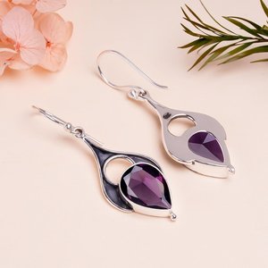 Amethyst Drop <b>Earrings</b> 925 Sterling Silver Dangle Pear Gemstone Handmade Jewelry Gift for Women Export India Nikhil Gems NG-033 - Product Image 6