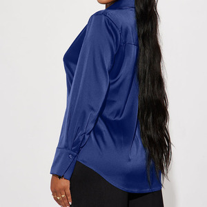 Blusa de satén azul sirena de moda para mujer, estilo casual, manga larga, cuello en V, con botones, para otoño 2026 - Product Image 2