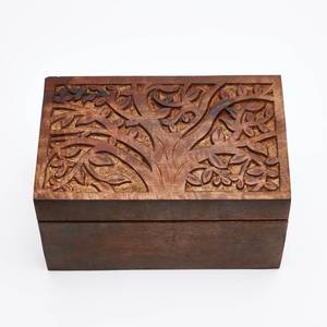 Boîte à bijoux rectangulaire en bois HASAN CRAFT avec design moderne sculpté de luxe, écologique, pour le rangement dans la chambre - Product Image 1