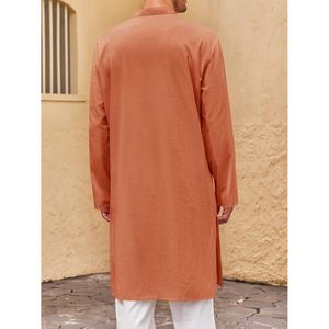 2025 hommes caftan Thobe boutonné Henley chemise Robe avec manches longues décontracté coton plissé robe musulmane taille XS - Product Image 2