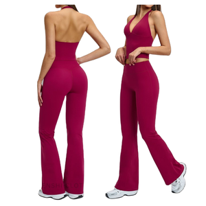 Women's Solid Deep V Neck Sleeveless High Waist 3-Piece Gym Activewear Set Quick Dry Breathable Spandex/Nylon Fabric - Product Image 2