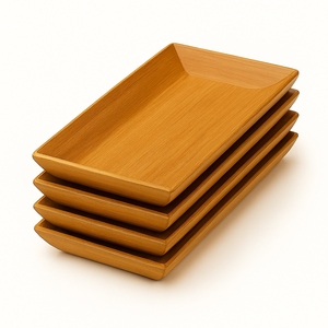 Bamboo Bohemian Solid Pattern Eco-Friendly Dishwasher Safe <b>Disposable</b> Durable Party & Wedding Serving <b>Platter</b> with Spoon - Product Image 4