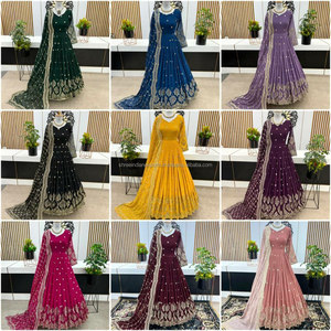 Meilleures ventes : Vêtements traditionnels indiens de créateur pour femmes, en modal, rayonne et georgette, imprimés, brodés, avec bordure en dentelle, multicolores, décontractés - Product Image 5