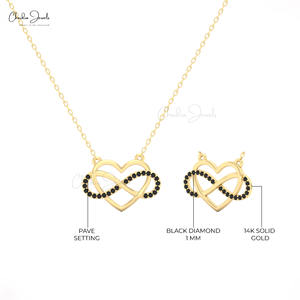 Infinity <b>Open</b> <b>Heart</b> <b>Necklace</b> 1mm Round Cut Black Diamond Love <b>Necklace</b> in 14k Solid Gold Customized Jewelry at Wholesale Price - Product Image 4
