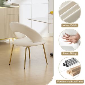 Set di 1 Sedia da Pranzo in Velluto Bianco con Schienale Curvo e Gambe in Metallo Dorato per Cucina o Sala da Pranzo - Product Image 3