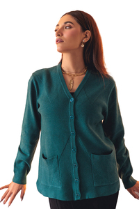 Cárdigan de punto personalizado para mujer con botones frontales, cuello en V oversize y bolsillos - Product Image 2