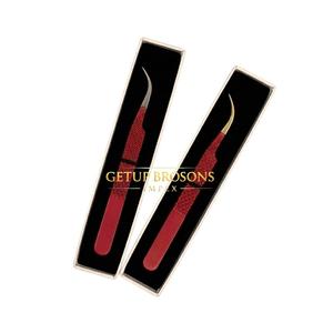 Pince à cils GETUP BROSONS IMPEX en acier inoxydable thermolaqué rouge, pointe incurvée de précision pour extensions de cils, pince à volume professionnelle - Product Image 5