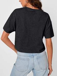 Camiseta Corta para Mujer, Color Sólido, Manga Corta, Cuello Redondo, Corte Holgado, Informal, de Algodón Jersey, para Primavera/Verano - Product Image 3