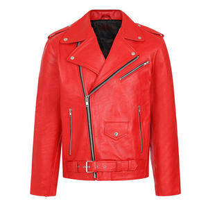 Veste de moto pour homme en cuir véritable écologique, séchage rapide, col montant, fermeture éclair, couleur unie, coupe ajustée, style hiver - Product Image 1