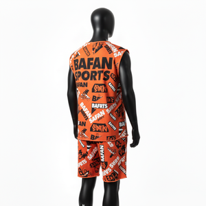 Conjunto de camiseta sin mangas y pantalones cortos para hombre, de poliéster suave, con estampado gráfico, sublimación, logotipo personalizado. - Product Image 5