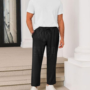 Pantalones Casuales de Hombre Negros con Cintura Elástica y Cordón Ajustable, con Bolsillos Laterales, Tejido de Punto Transpirable de Peso Medio, para Primavera - Product Image 5