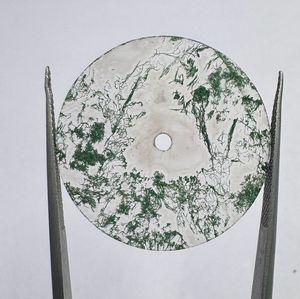 Esfera de Reloj de Ágata Musgosa Natural, 28.50mm, Verde/Blanco, 1mm de Grosor, Estilo Clásico, Elegante, Vintage, de Lujo, Orificio Central de 2mm, para Relojes - Product Image 2